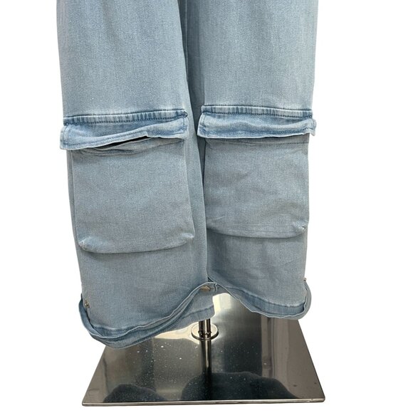 Strapless Denim Cargo Jumpsuit Y2K Edgy Streetwear Utility Baddie Distressed XL - Picture 10 of 12